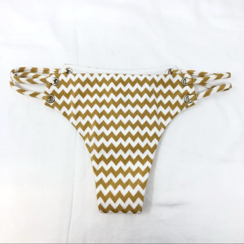 Blue Life Zigzag Roped Up Skimpy Bikini Bottom